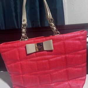 Kate Spade coral Tote bag with Cream Bow